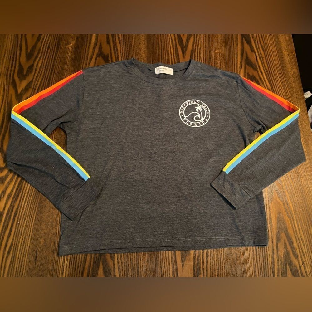 Ocean Drive Sz Medium‎ Crop Top Shirt Long Sleeve Rainbow Women’s Florida beach